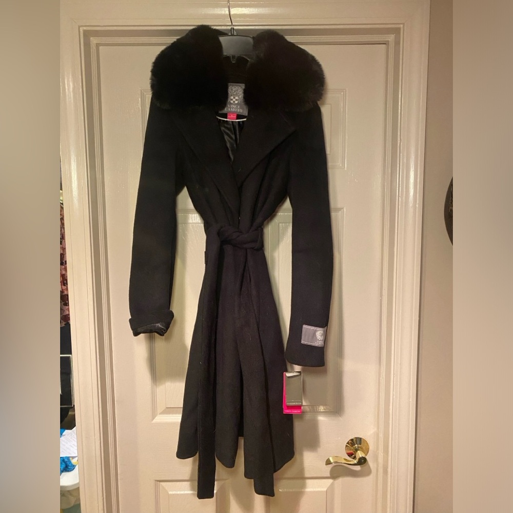 NWT Vince Camuto Women’s Faux Fur Collar Coat Overcoat Winter‎ Holiday Warm - Picture 3 of 5